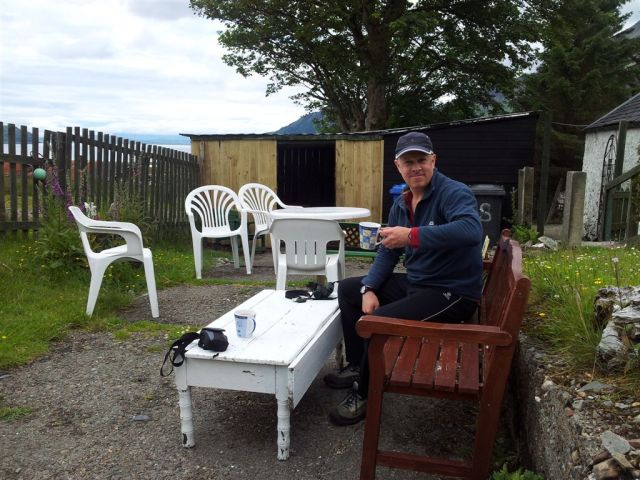 Happily supping a cuppa at Sheena's Tea Hut