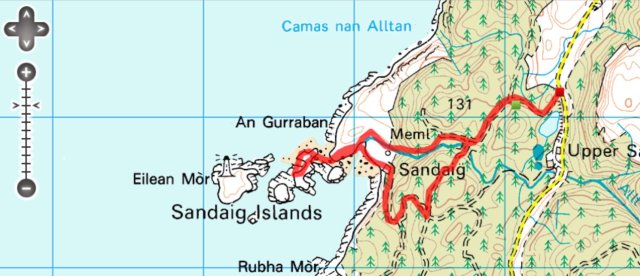 Sandaig Islands Route Map, click to zoom out