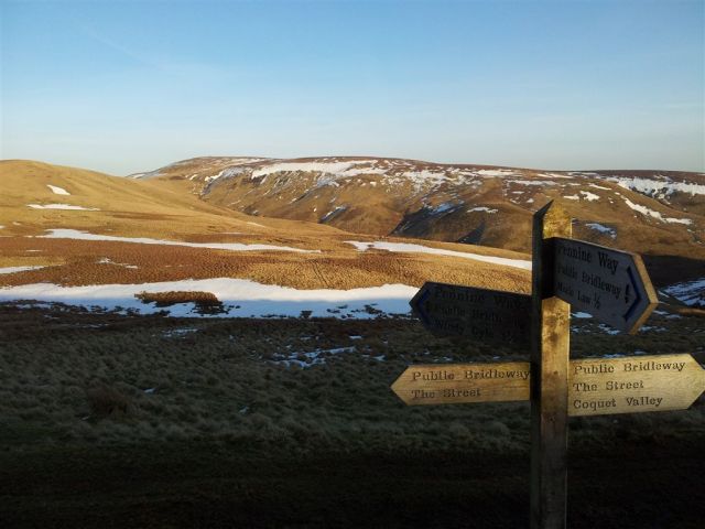 Joining The Street drovers route, looking back at Windy Gyle now 30 mins away Joining The Street drovers route, looking back at Windy Gyle now 30 mins away