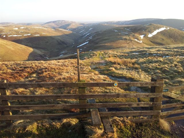 Looking down The Street with the path ending down at Slymefoot mid picture. Shillhope in the distance Looking down The Street with the path ending down at Slymefoot mid picture