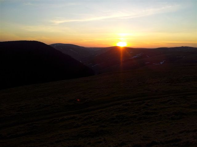 Sun setting west over the Border Ridge from Bought Law, just 10 mins down to the car Sun setting west over the Border Ridge from Bought Law, just 10 mins down to the car