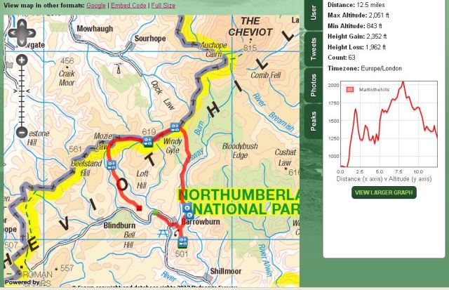 Social Hiking Route Map Cheviots Feb 17th Social Hiking Route Map Cheviots Feb 17th