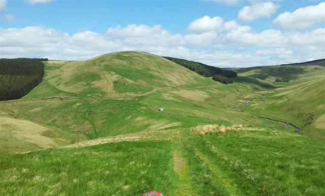 From Middle Hill looking north, up to the Border Ridge to the left, Uswayford Farm far right From Middle Hill looking north, up to the Border Ridge to the left, Uswayford Farm far right