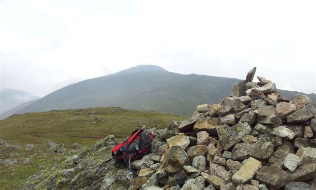 Base Brown summit cairn with route ahead over Green Gable to Great Gable Base Brown summit cairn with route ahead over Green Gable to Great Gable