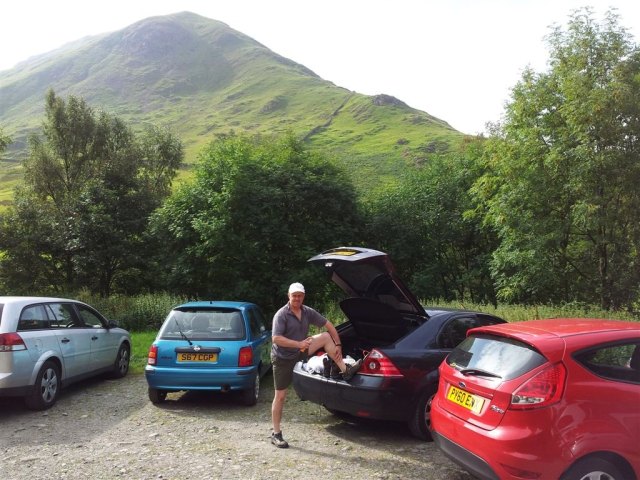 Car park at Harsop village, Hartsop Dodd behind