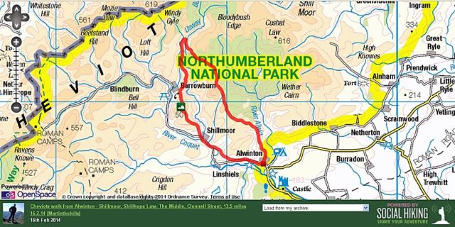Cheviots walk from Alwinton - Shillmoor, Shillhope Law, The Middle, Clennell Street, 13.5 miles 16.2.14 Cheviots walk from Alwinton - Shillmoor, Shillhope Law, The Middle, Clennell Street, 13.5 miles 16.2.14