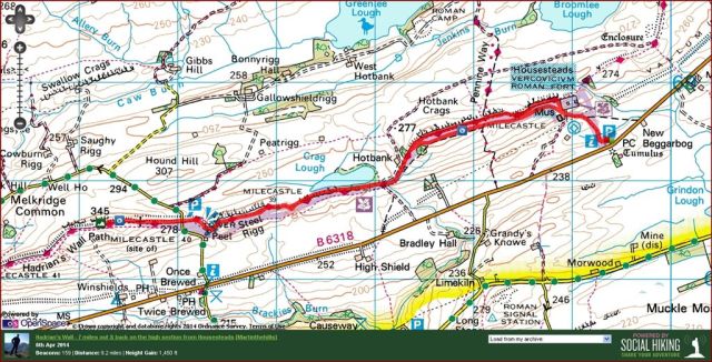 Hadrians Wall route, Housesteads to Winshields and back