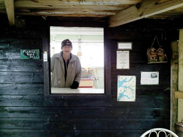 Sheena smiling in her Tea Hut July 2014